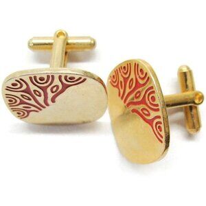 Red & Gold Tone Square Cufflinks Tux Shirt Dress Suit Vintage